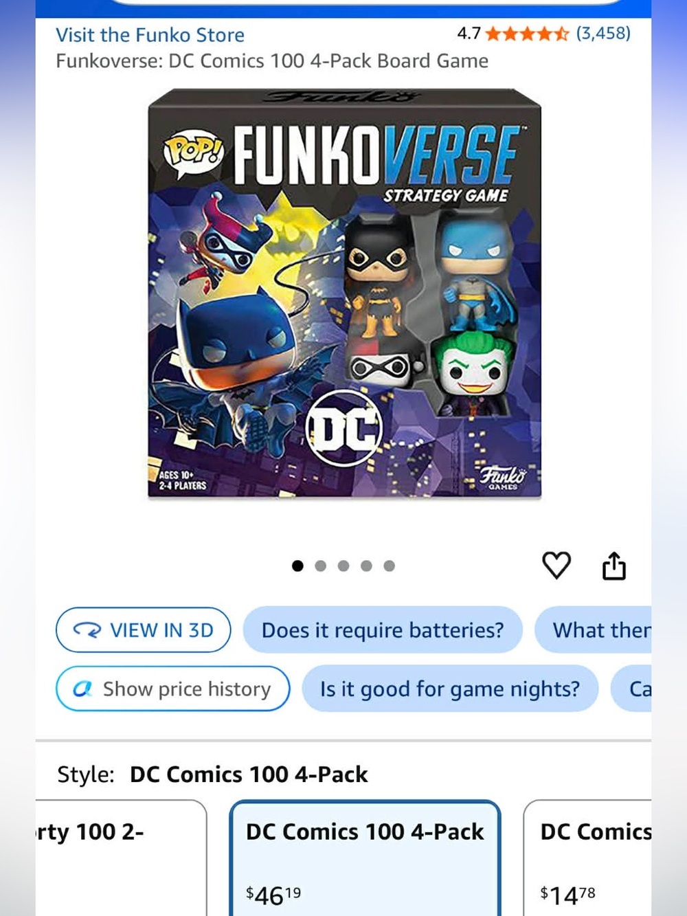 Funko FunkoVerse DC Comics 4-Pack Board Game - Blue, Black, Green, Purple